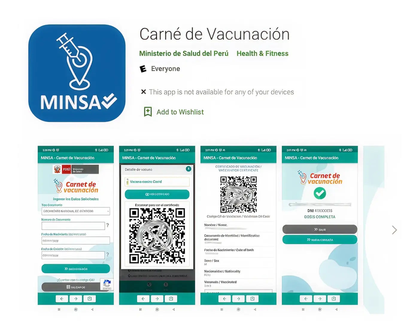 Original MINSA app on the Play Store.